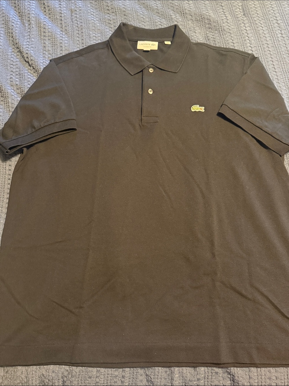 Lacoste Men’s Black Short-Sleeve Polo with Green Crocodile